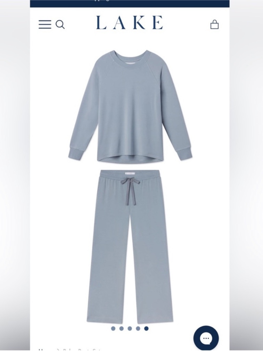 LAKE Relax Pants Set in Dusty Blue Pajama Loungewear Set Large - Picture 2 of 8